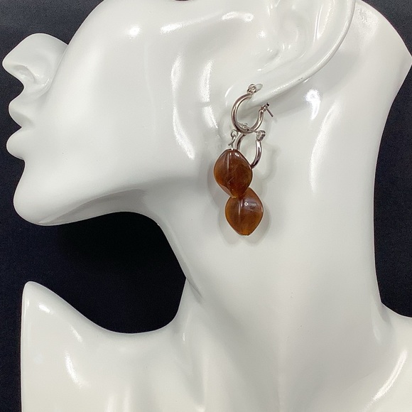 Vintage Brown Smoky Quartz Silvertone Dangle Earrings - Picture 8 of 8